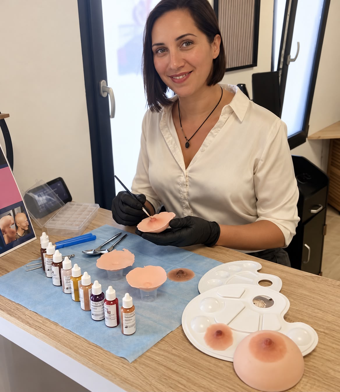 Noémie, gérante d'Ohana Beauté et Spa à Nissan-lez-Enserune, lors d'un travail de dermopigmentation